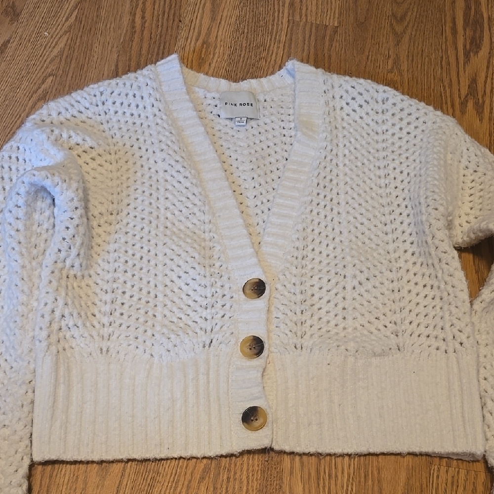 Pink Rose Off-White Textured Cardigan